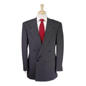 Gianni Versace Vintage 90s Gray Striped Double Breasted Wool Mohair Suit 40R